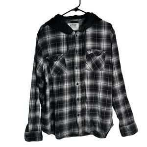 Urban Pipeline Men’s XXL Black Gray Plaid Hooded Flannel Shirt